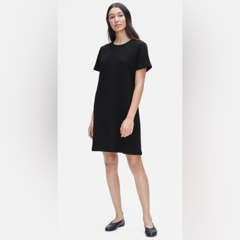 Eileen Fisher Tencel + Organic Cotton Black Honeycomb Dress